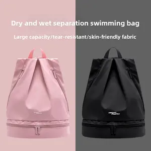 Waterproof Dry Wet Separation Drawstring Bag, Lightweight Swim Gym Backpack, PVC Sports Sack for Swimming Yoga Beach Travel, Unisex