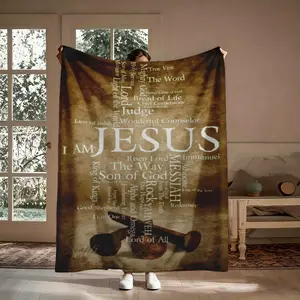 Christian Print Flannel Throw Blanket - Jesus I Am King Of Kings, Lion Of Judah, Good Shepherd, Redeemer Graphic Design, Soft Insulation Blanket Throws for Bedroom Couch, Religious Gift for Believers, Christmas Easter Birthday Present, Christian Print Thr