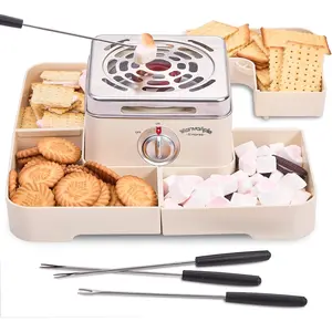 Electric Smores Maker - Indoor Smores Kit with 4 Detachable Trays, 4 Stainless Steel Forks - Flameless Tabletop Indoor Smores Maker Kit (White)