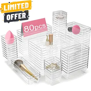 80Pcs Drawer Organizers Set, 4 Sizes Clear Plastic Drawer Organizers and Storage Bins for Kitchen Bathroom Office Desk Drawer Organizer Tray Boxes Clear drawer organizer plastic storage bins drawer trays Kitchen utensil organizer Space-saving organizer 13
