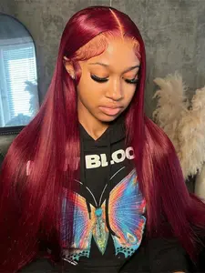 4x4 Glueless Wig HD Lace Human Hair Wig 99J Color Suitable for Women 180% Density Pre-Cut Lace Easy to Wear No Glue Needed for Daily Use Lace Closure Wig