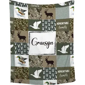 Personalized Camo Wild Duck Deer  Blanket with Name for Girl Boy,Customized Hunting Adventure Await Blanket for  ,Soft   Registry Gift Room Decor 40''x 50''for Child