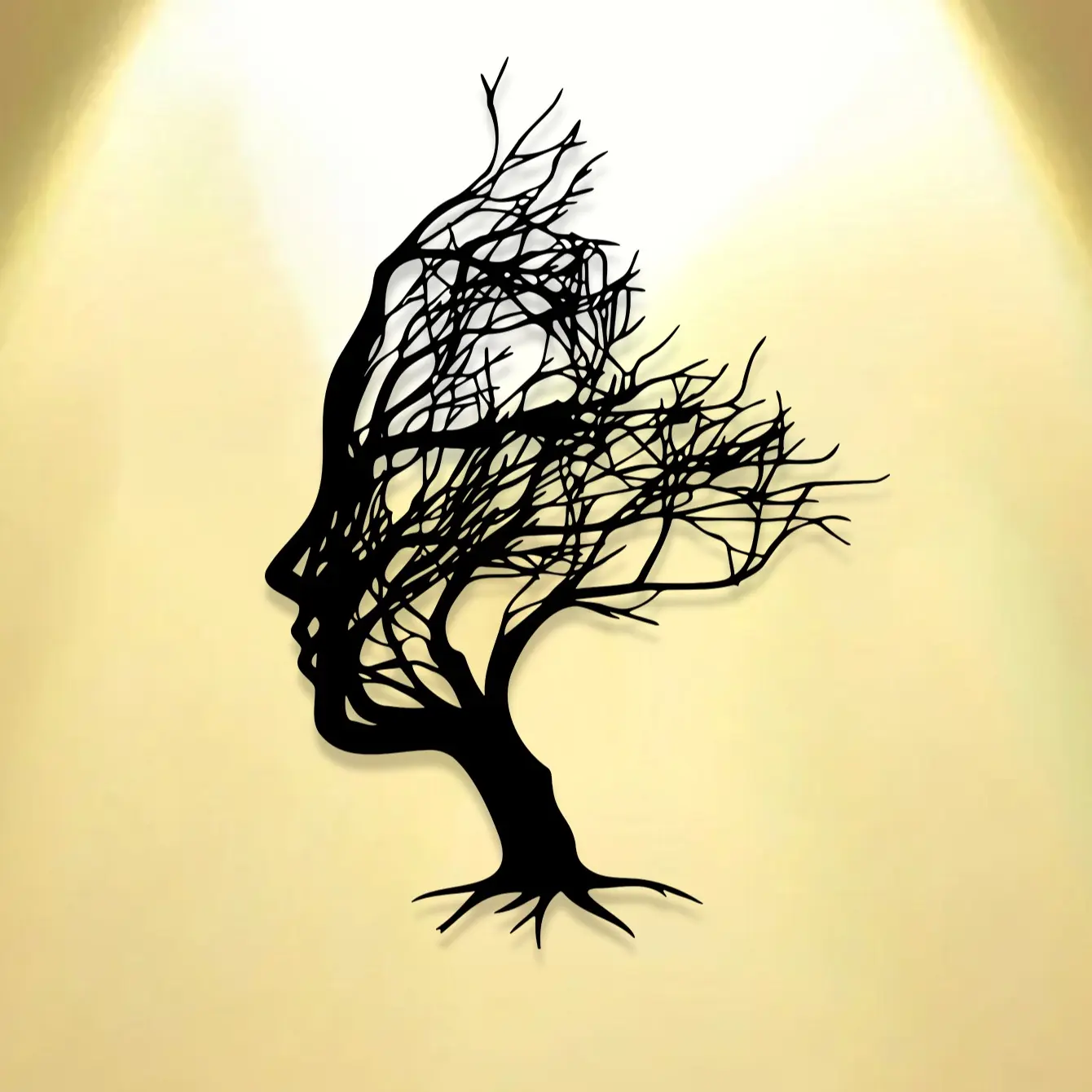 Elegant Simple Branch Woman Head Metal Wall Decor, Modern Abstract Design Art Craft Decoration for Office Home Bedroom Patio Kitchen Yard Shop Entrance Cafe Bar