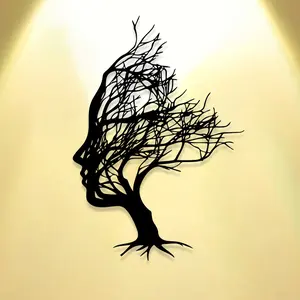Elegant Simple Branch Woman Head Metal Wall Decor, Modern Abstract Design Art Craft Decoration for Office Home Bedroom Patio Kitchen Yard Shop Entrance Cafe Bar