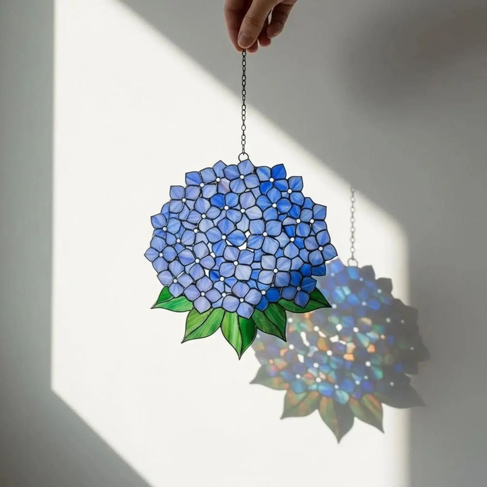 Blue Hydrangea Acrylic Suncatcher, Hydrangea Flower Window Hanging Decor, Blooming Sun Catcher Ornament, Garden Blue Floral Window Art