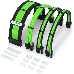 PSU Cable Extension,Customed Pre-Bend PC Power Supply Cable,1x 24 Pin ATX / 1x 8 (4+4) Pin EPS/Longer 2X 8 (6+2) Gold-Plated Pin Pcie,Nylon Sleeved Chartreuse Black,4 Kits