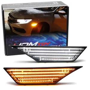 iJDMTOY Smoked Lens White Full LED Front Side Marker Light Kit For 2016-2021 Honda Civic, Powered by 90-SMD LED