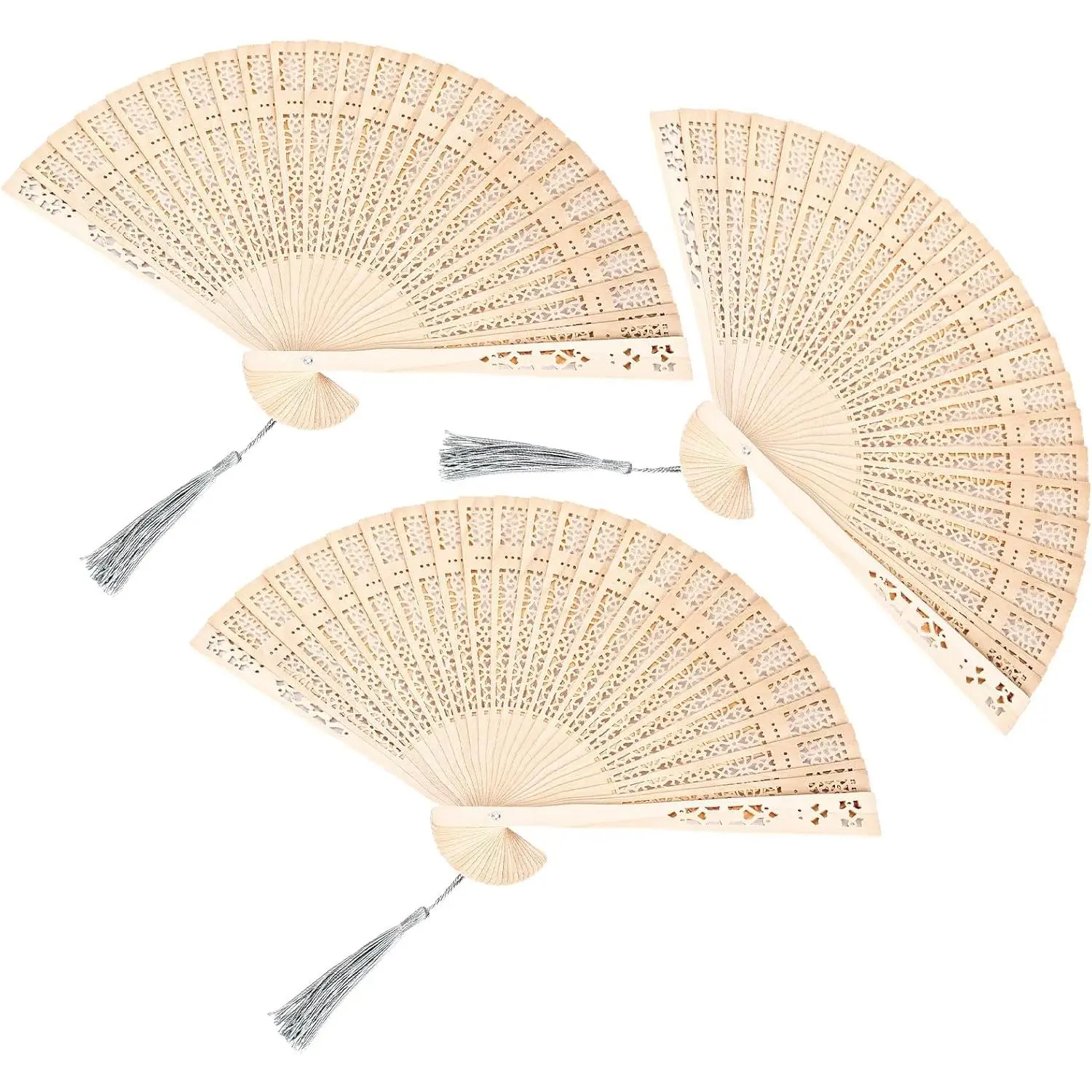 Wooden Folding Fan, Small Folding Hand Fan for Women, Vintage Wooden Fan Handheld Folding Fans Wooden Hand Fan Chinese with Tassel for Party Wedding Dancing Decoration Gift 3 PCS