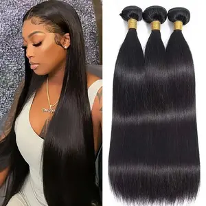 Megalook 10A Straight Bundles 100% Unprocessed Brazilian Virgin Hair 3 Bundles Silky Straight Weave Natural Color Double Weft Human Hair Extensions