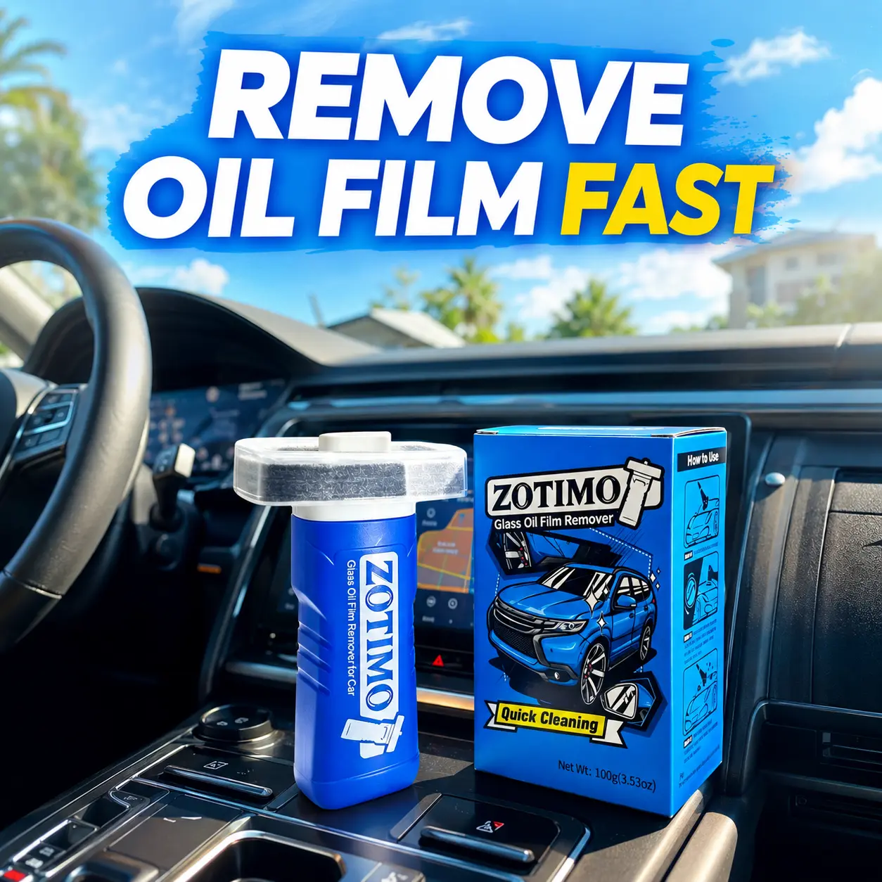 Oil film remover, quickly removes stubborn oil film, restores clear vision on rainy nights, enables easy self-operation, and is suitable for automotive windshields and windows.