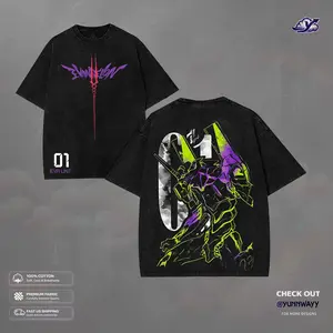 Evangelion Unit-01 Neon Genesis Anime Vintage Washed T-shirt/TankTop, EVA 90s Graphic Tee, Heavyweight Soft Cotton Anime Men's Shirt Summer Streetwear Menswear Tops