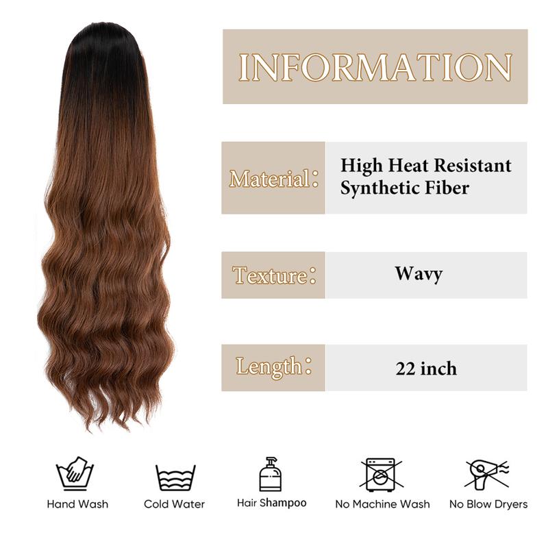 Yetta Body Wave Drawstring Ponytail Extension Synthetic Hair for Women Soft Wavy Curly Texture Lightweight Comfortable Easy to Wear 22 Inch Length Wig Clip Hair Extensions Knotless Box Braid Knotless Box Braid