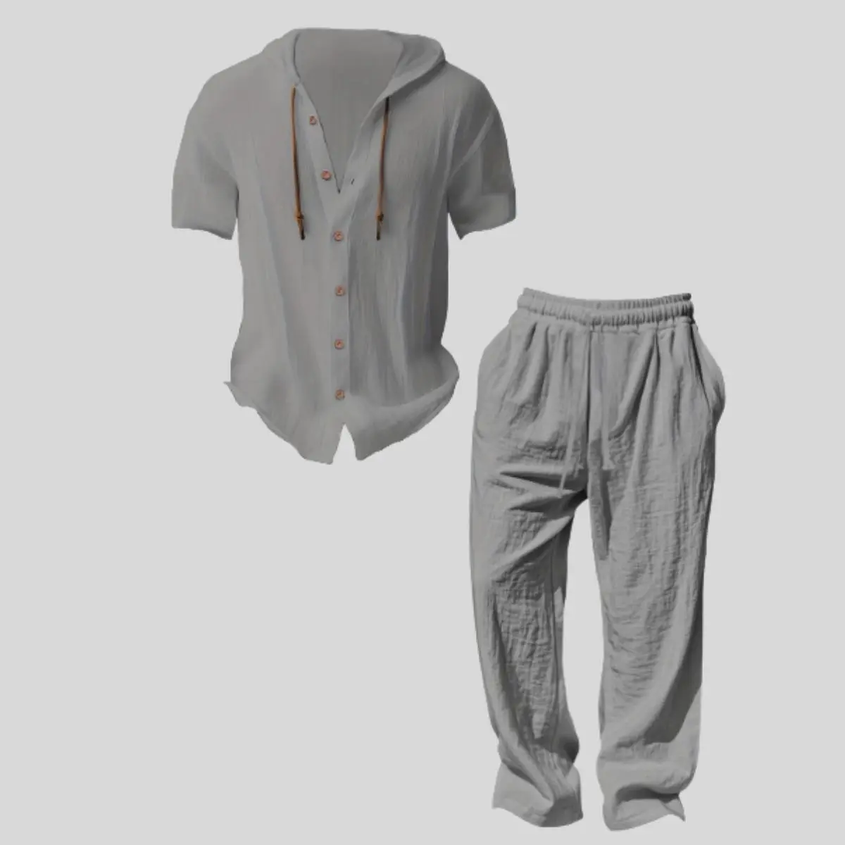 Men&rsquo;s lightweight two-piece set with a hood, casual vacation style, loose and breathable thin fabric, hooded sweatshirt and wide-leg pants, for summer wear