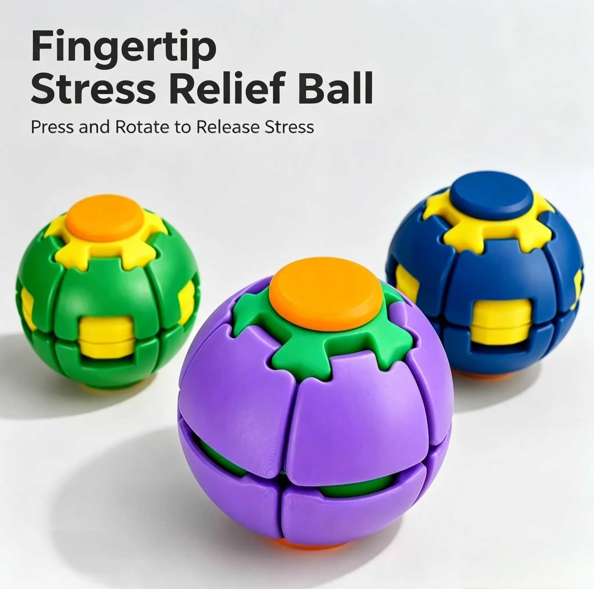 UDROLL TOYS Fidget Spinner Ball Press & Rotate Stress Relief Toy, Pocket Size Decompression Fidget Toy for Kids Adults, Anti-Anxiety Hand Sensory Toy