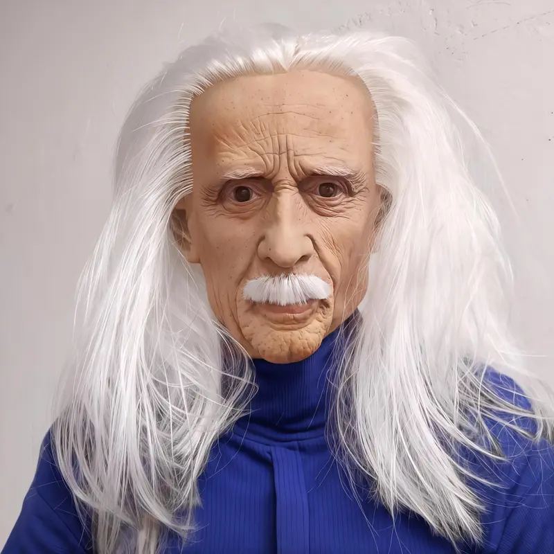 Old Man Mask, Realistic Old Man Mask with Long White Hair, Hyper Realistic Mask, Elderly Mask, Party Props, Halloween Masquerade & Prank Masks for Adult