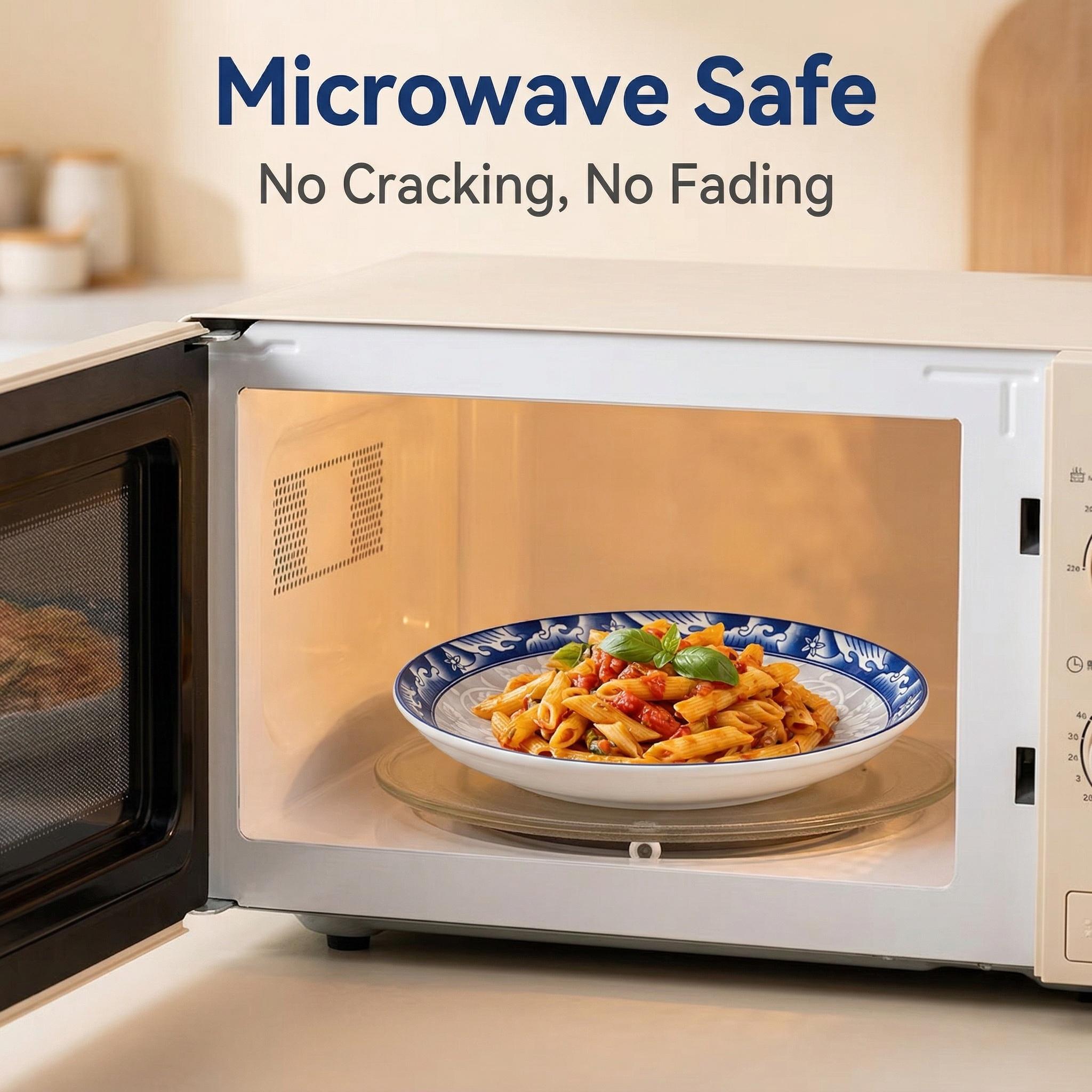 Viral Blue and White Ceramic Plate Set! BOYOU 8" Chinese Style Plates, Microwave & Dishwasher Safe. Underglaze Craft, Non-toxic & Durable. Thickened Deep Plates for Pasta, Salad & Fruit. Space-Saving Set of 4, Elevate Your Kitchen Style!