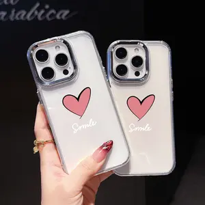 Soft Case For iPhone17 17AIR 16 Pro Max 16e iPhone15 Pro iPhone14 Plus iPhone13 iPhone12 iPhone17 PROMAX Transparent Shockproof Large Hole Phone Protective Case, Stylish Case with Electroplated Lens Frame and Painting