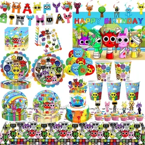 Hot Game Incredibox Sprunki Birthday Decoration Sprunki Tablecloth Cake Topper Plate Cup Balloon Baby Shower kid Party Favors