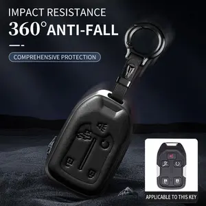 For Chevrolet Key Fob Cover Leather Car 2017-2021 Silverado Suburban Tahoe GMC Acadia Sierra Terrain Yukon Key Case Truck Accessories chevy 1500 accessories Car Key Protector Car Key Holder