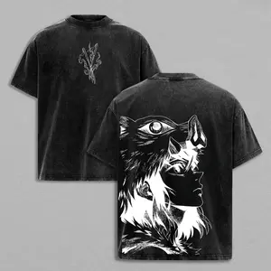 Inosuke - Demon Slayer Anime Double Printed Vintage Washed Tee Unisex Oversize Anime Manga Washed Heavyweight Cotton T-shirt, Gift For Anime Fan, Anime Lover