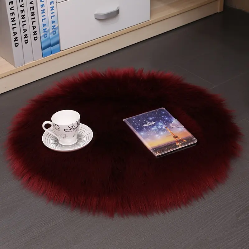 Plush Wool Round Area Rug, Household Hair Carpet Floor Mat for Bedroom