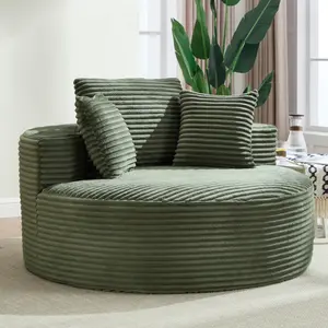 55" Oversized Round Chair Lounge Chaise Indoor, No Assembly Required, Cloud Large Circle Chair with Corduroy Fabric, Fluffy Modern Sleeper Sofa Bed for Reading Yoga living room furniture bean bag chair sofa bed couch