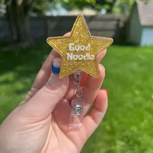 Good Noodle Interchangeable Badge Reel,  Gold Star Cutest Design ID Holder Gifts