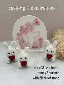 Bunny Decor Set - 3D Floral Bunny Plaque with Crochet Style Bunnies - Easter & Valentine Gift - Soft Joy Collection High-Quality Collectibles