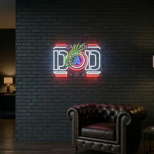 Esports room decoration superhero shield LED neon light, cool captain-themed secret base wall art, red/white/blue three-color neon for bedroom aesthetics, perfect birthday and Christmas gifts for movie fans and teenagers, dimmable USB-powered wall decorat
