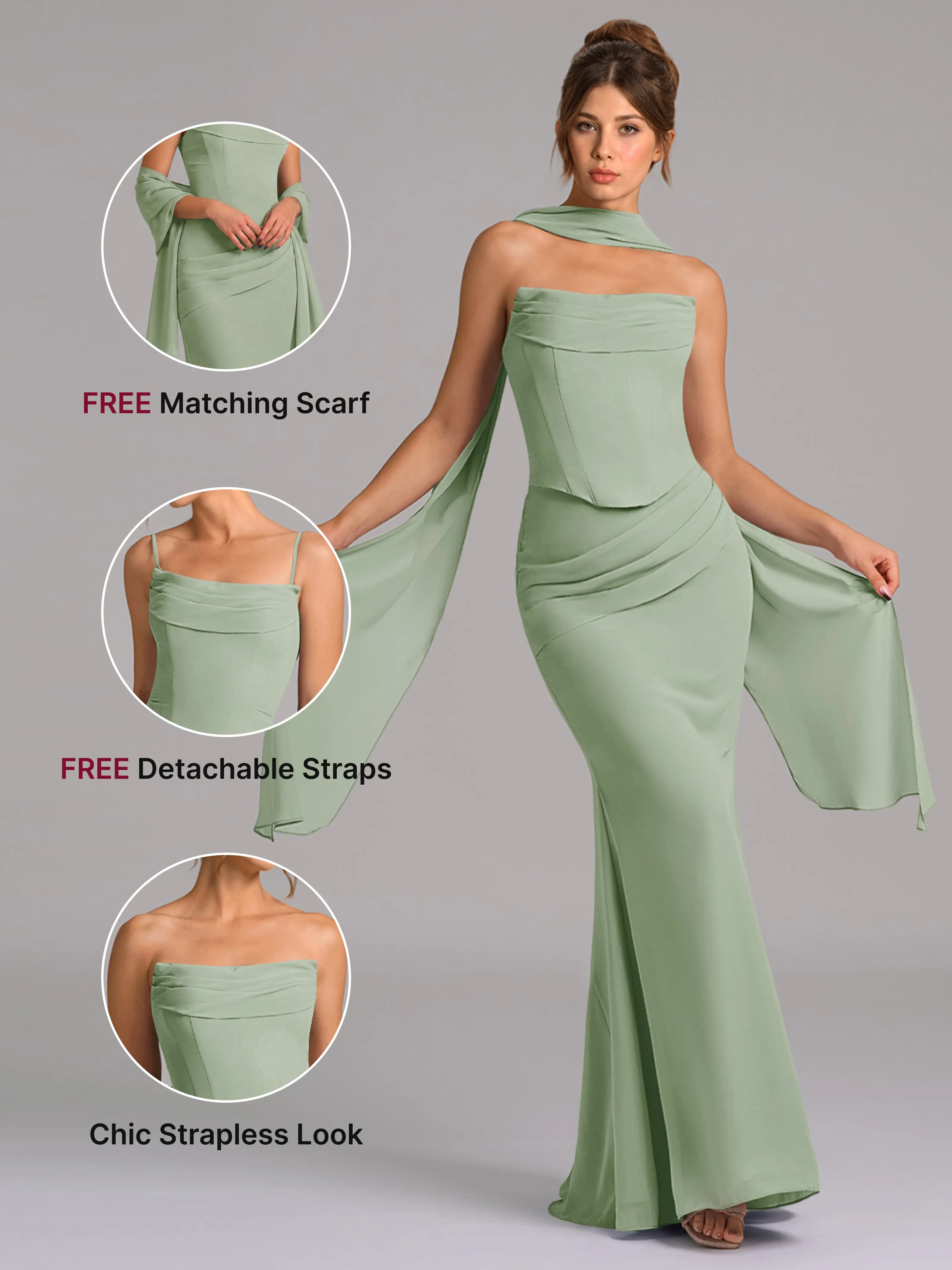 Azazie Sorrel Chiffon Bridesmaid Dress Corset Back Mermaid Chiffon Floor Length Wedding Guest Dress, Chic, Scarf sohochic