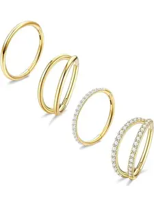 4 Pcs Fashionable Golden Multi-Purpose Piercing Hoops for Women Men Functional Hinged Segment Clicker Rings with Brilliant CZ Unique Double Hoops Reliable Hypoallergenic Surgical Steel for Nose Septum Tragus Conch Lip Cartilage Ear Piercings Chic Style