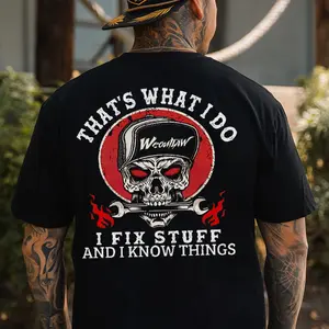 THAT'S WHAT I DO I FIX STUFF Skull With Wrench Print Men's T-Shirt, Hoodie, Sweatshirt, Aesthetic Tattoo, Summer Outfits, Streetwear Style