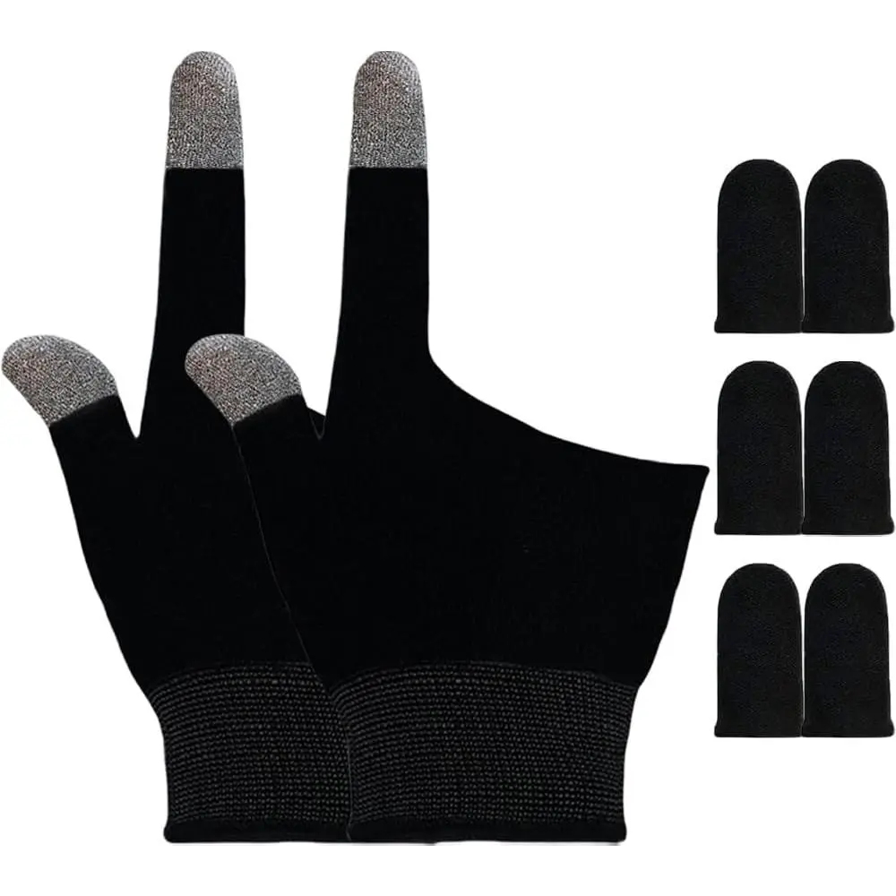 Touchscreen Gloves for Sweaty Hands: 0.3mm Ultra-Thin Silver Fiber, Anti-Sweat, Breathable Two-Finger (Thumb & Index) Gaming Gloves for PUBG/Fortnite/COD - Fits Mobile Phone/iPad Tablet Controller Cover Game Console Accessories