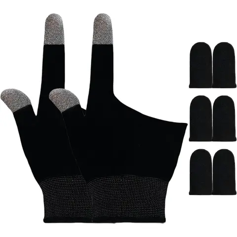 Gamers' 2-Finger Ultra Fine Touch Screen Gaming Finger Sleeves for Sweaty Hands - 0.3mm Silver Fiber, Anti-Sweat, Breathable (Thumb & Index), Compatible with Smartphone, Mobile/Tablet, Controller & Gaming Accessories for PUBG, Fortnite