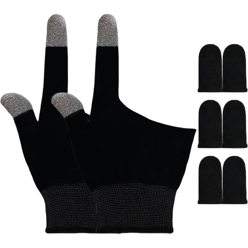 Gamers' 2-Finger Ultra Fine Touch Screen Gaming Finger Sleeves for Sweaty Hands - 0.3mm Silver Fiber, Anti-Sweat, Breathable (Thumb & Index), Compatible with Smartphone, Mobile/Tablet, Controller & Gaming Accessories for PUBG, Fortnite