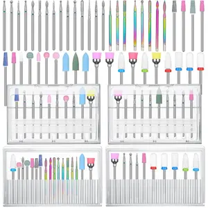 47 Pcs Drill Bits Set 3/32 Inch Electric Ceramic Acrylic Bit Kit Manicure Supplies Carbide Cuticle for Manicure Drill Remover for Home Salon Pedicure Tools