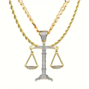 Balance Necklace of Justice Balance Libra Pendant Gold Plated Copper Necklace Zircon Frozen Jewelry for Men and Women with 2 Chains 24 Inches