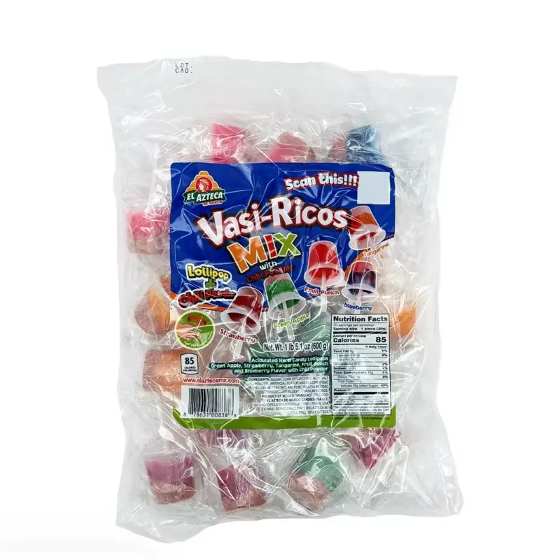 El Azteca Vasi-Rico’s Mix- Assorted Fruit Lollipop Cups with Chili Powder