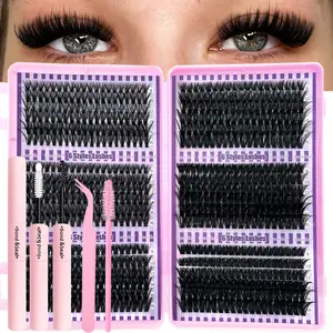 30D-100D Mixed Volume Lash Extensions, D Curl Fluffy Cluster Lashes, 6 Styles Natural Look DIY Eyelash Extensions with Glue, Tweezers & Brush, Individual Cluster Lashes for Daily, Party & Travel Use, Volumized False Eyelashes