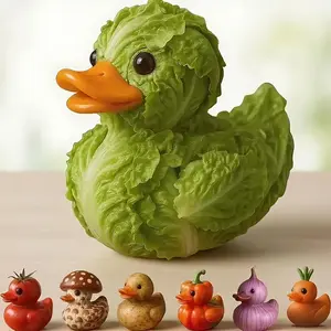Cute Vegetable Theme 3D Figurine Statue, Expressive Eyes Nose Mouth, Duck Chicken Pumpkin Broccoli Onion Garlic Beet Cabbage, Resin Desktop Car Kitchen Party Decor
