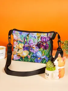 1pc Women's Cross-body Bag Shoulder Bag with Colorful Purple and Yellow Iris Flower Print Pattern, Suitable for Daily Travel and Picnic Use