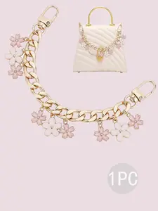 Gold Metal Replacement Chain for Handbags, Fashionable Chain Strap, 7.9 Inches (Approx 20.1cm) Short Chain with Enamel Flower Charm - Wallet Handle, Extension Decoration for Wallet, Crossbody Bag, Shoulder Bag