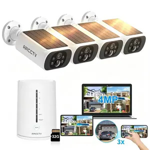 ARCCTV Solar Security Cameras Wireless Outdoor,4 Cam-Kit,4MP HD Video,Color Night Vision,PIR Motion Detection,32GB Memory Card,IP65 Waterproof