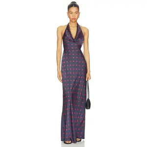 WeWoreWhat Cowl Halter Maxi Dress in Navy & Crimson