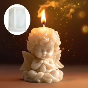 Praying Angel Embossed Candle Silicone Mold, Heart-Shaped Angel Boy Light God Son Candle Mould, Resin Clay Concrete Craft Supplies