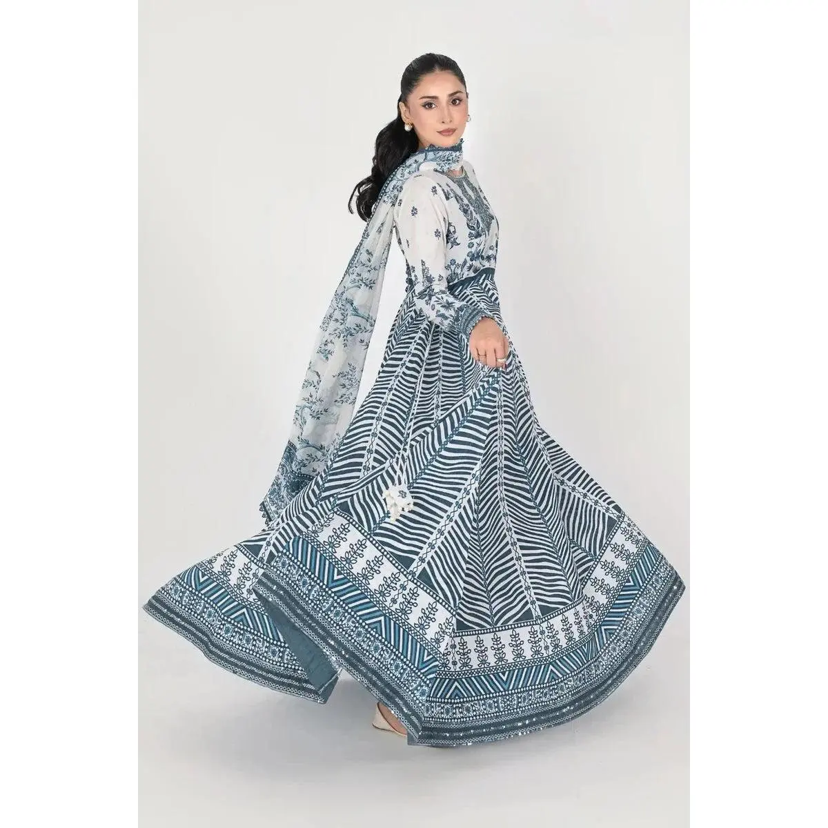 Lady's 3PC Breathable Embroidered-Stitched Lawn Clothing Set, Chiffon Shirt Included, Elegance Design | KC-4142