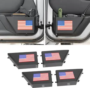 4 Pack Metal Door Storage Box Organizer Compatible with Jeep Wrangler JK JKU 2011-2018, Front & Rear Door Side Pockets with USA Flag Logo, Interior Storage Expansion Accessories