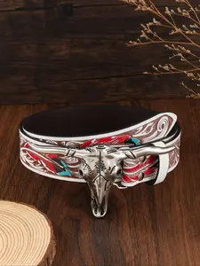Western Style PU Belt with Bull Head Embossing, Western Buckle Belt, Casual Fashionable Waist Belt for Men, Versatile Accessory for Jeans