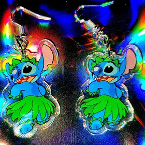 Blue alien grass skirt earrings 626