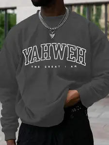 Men's Letter Print Drop Shoulder Sweatshirt, Loose Casual Long Sleeve Round Neck Crewneck Pullover for Fall & Winter, Men's Clothes for Daily Wear